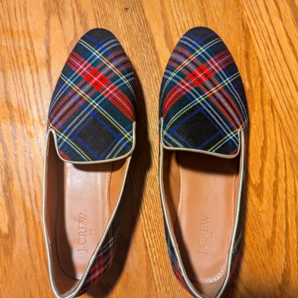J. Crew Red and Blue Plaid Flats Like New